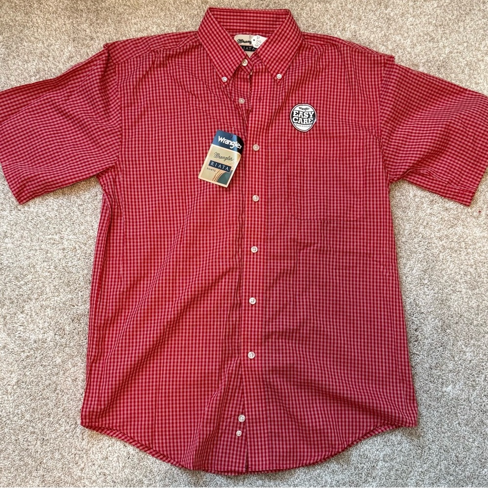 Wrangler Red Gingham Short-Sleeve Button-Down Shirt, M
